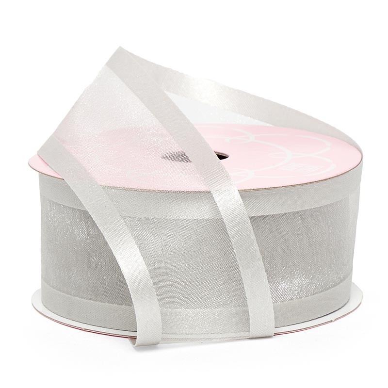 Satin Edged Arabesque Ribbon 1 1/2 '' X 25 yd Silver Color 1 / roll