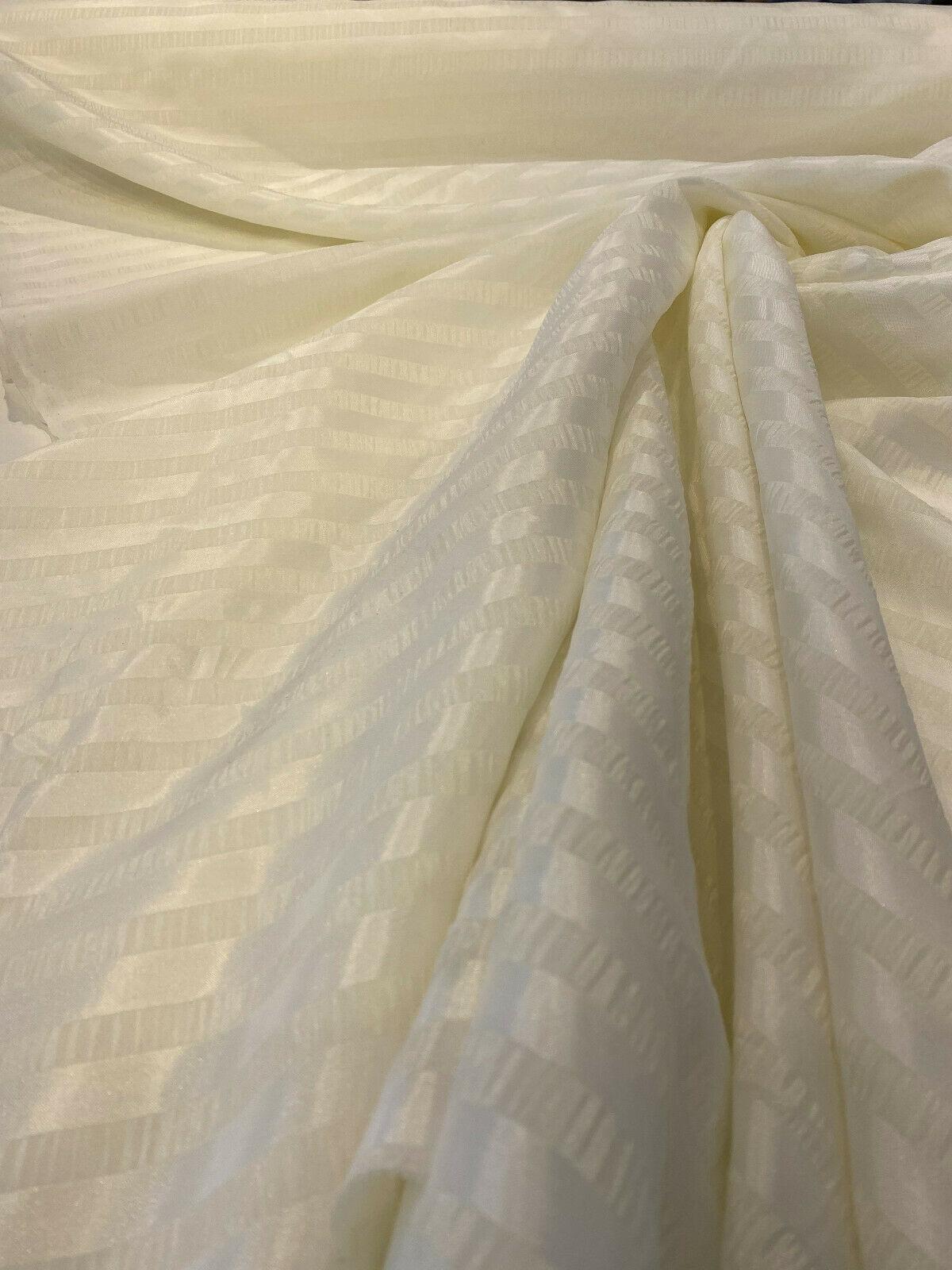 French Sheer Stripe Sala French Voile Fabric - Antique White, Horizontal Stripe, 106" Width (1 Yard)