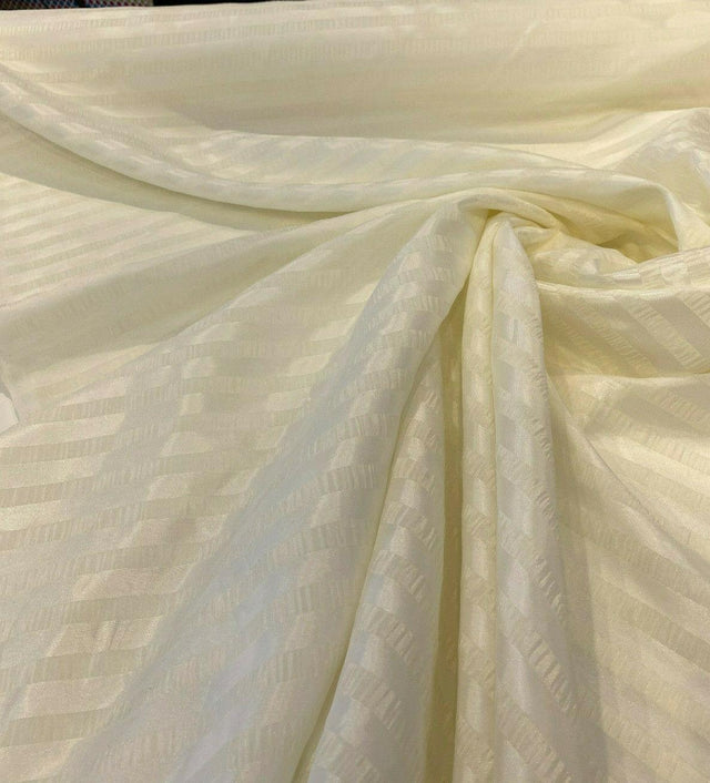 French Sheer Stripe Sala French Voile Fabric - Antique White, Horizontal Stripe, 106" Width (1 Yard)