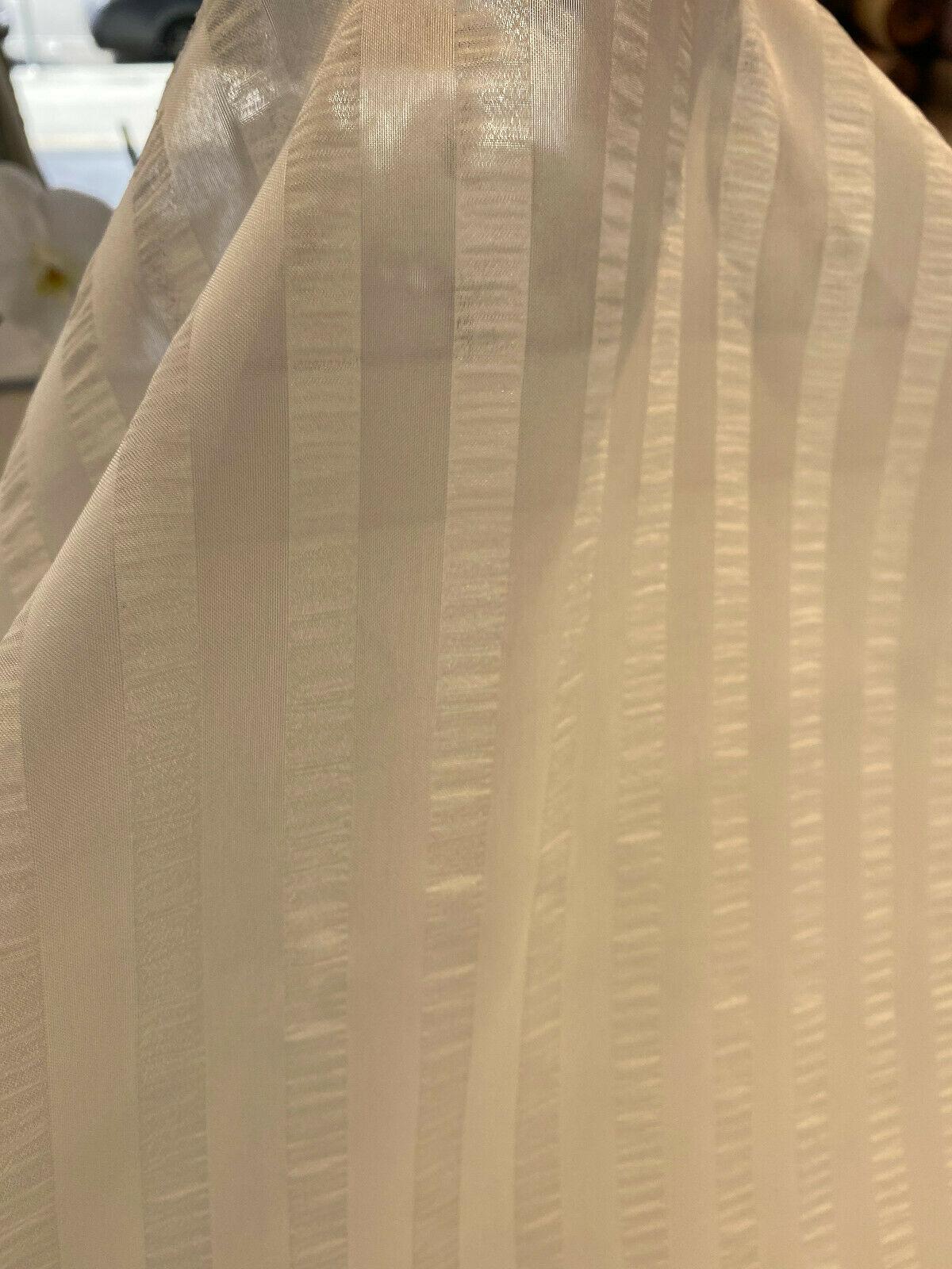 French Sheer Stripe Sala French Voile Fabric - Antique White, Horizontal Stripe, 106" Width (1 Yard)