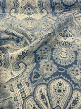 Echo Cyprus Linen Fabric - Blue White Damask, 55" Width (1 Yard)