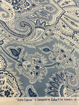 Echo Cyprus Linen Fabric - Blue White Damask, 55" Width (1 Yard)