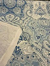 Echo Cyprus Linen Fabric - Blue White Damask, 55" Width (1 Yard)