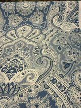 Echo Cyprus Linen Fabric - Blue White Damask, 55" Width (1 Yard)