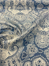 Echo Cyprus Linen Fabric - Blue White Damask, 55" Width (1 Yard)