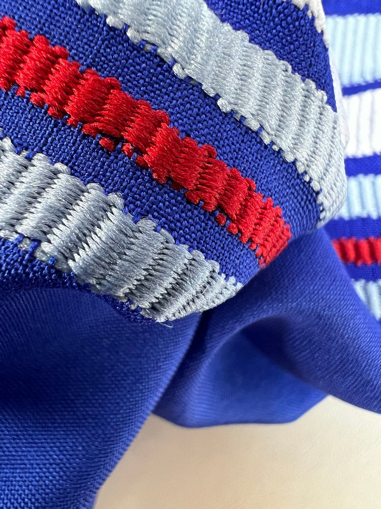 Silk Polyester Jacquard Stripes in Red Gray Blue