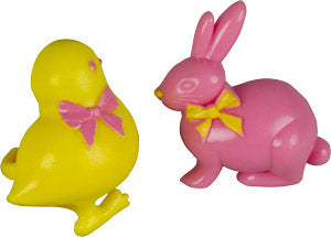 Bunny & Chick 3D Rings - Pink & Yellow Assortment -72 count, Size 1-1/4"