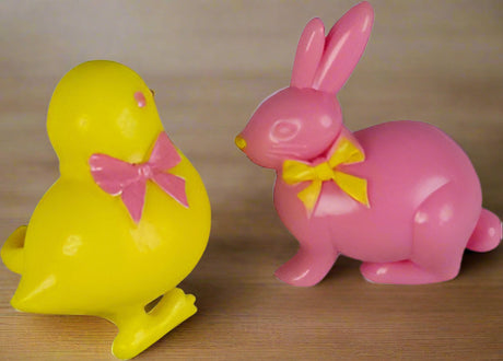 Bunny & Chick 3D Rings - Pink & Yellow Assortment -72 count, Size 1-1/4"