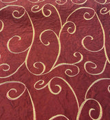 Merlot Red Swirls Embroidered Slub Faux Silk Fabric - Merlot Red Swirls, 54" Width (1 Yard)