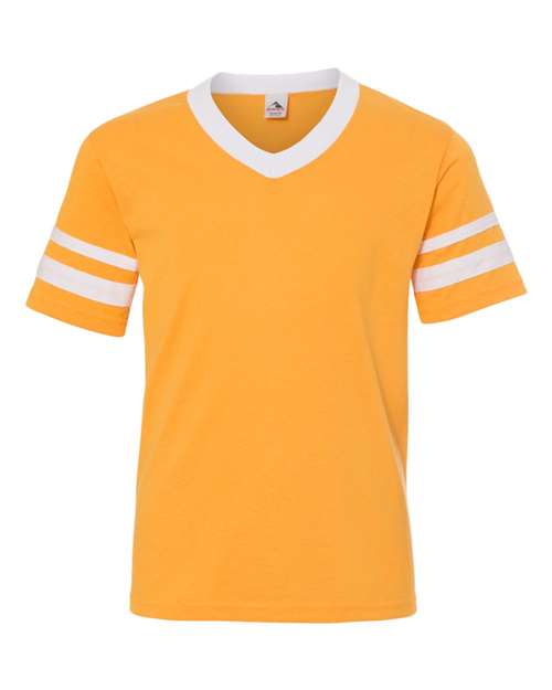 Youth V-Neck Jersey with Striped Sleeves