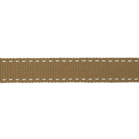 Chai Tea and White Stitched Grosgrain Ribbon - 0.6"