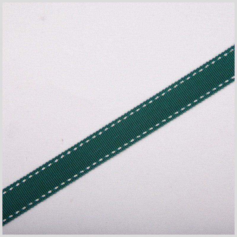 5/8" Dark Green Stitched Grosgrain Ribbon