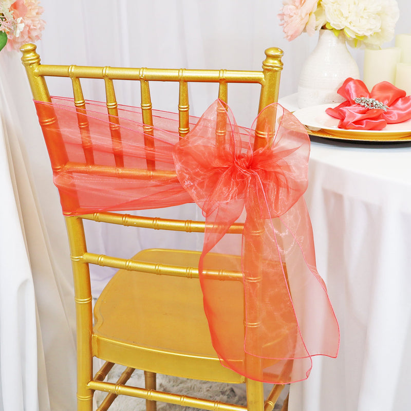 Organza Chair Sash Sample 8x108 Coral