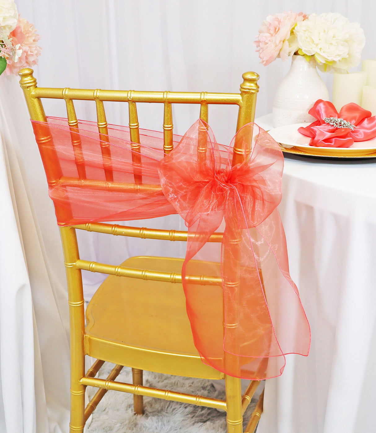 Organza Chair Sash Sample 8x108 Coral