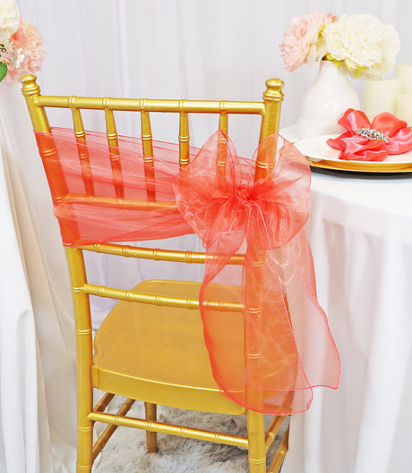 Organza Chair Sash Sample 8x108 Coral