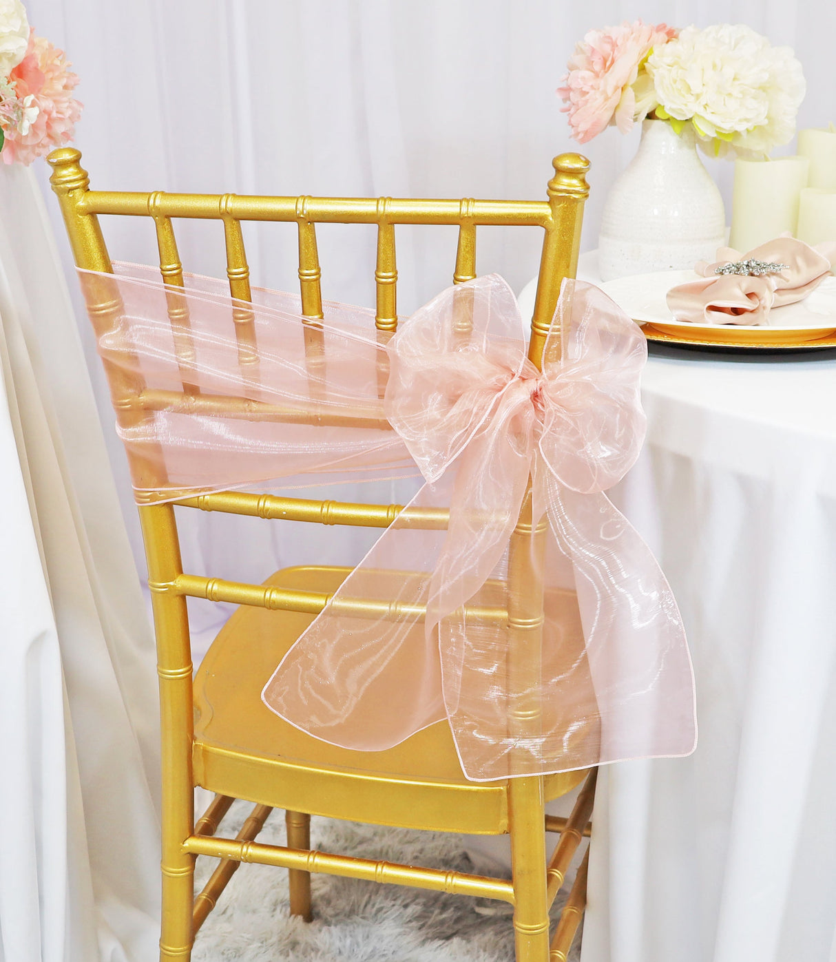 Organza Chair Sashes Blush Pink/Rose Gold 8x108