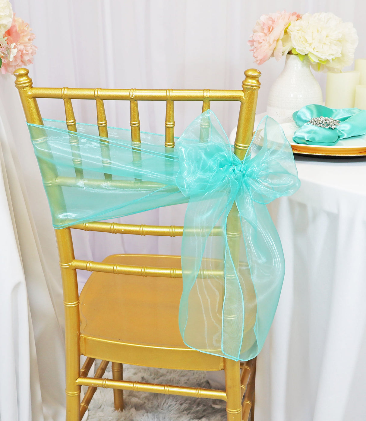 Organza Chair Sash 8x108 Tiff Blue/Aqua Blue