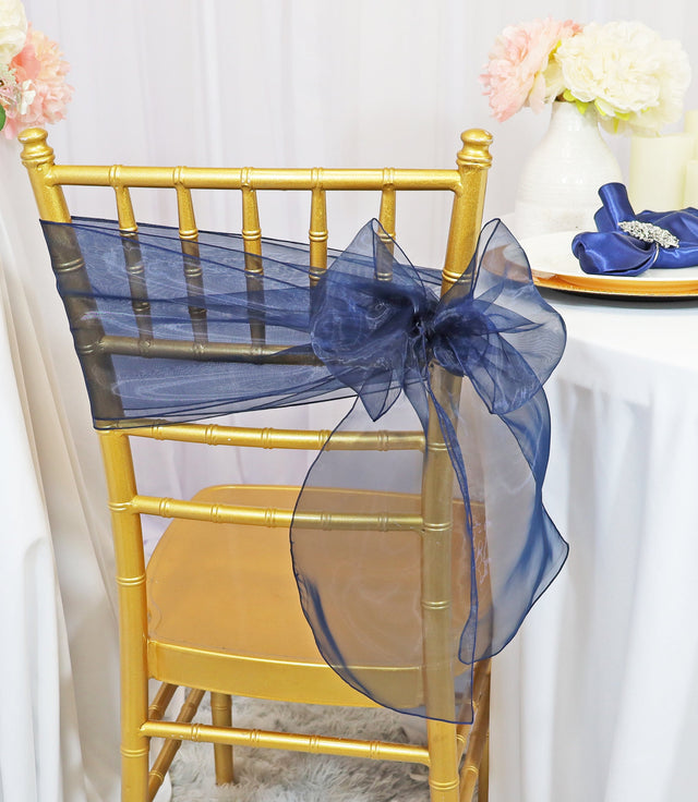 Organza Chair Sashes Navy Blue 8x108
