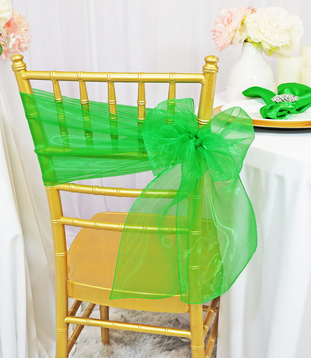 Organza Chair Sash 8x108 Emerald Green