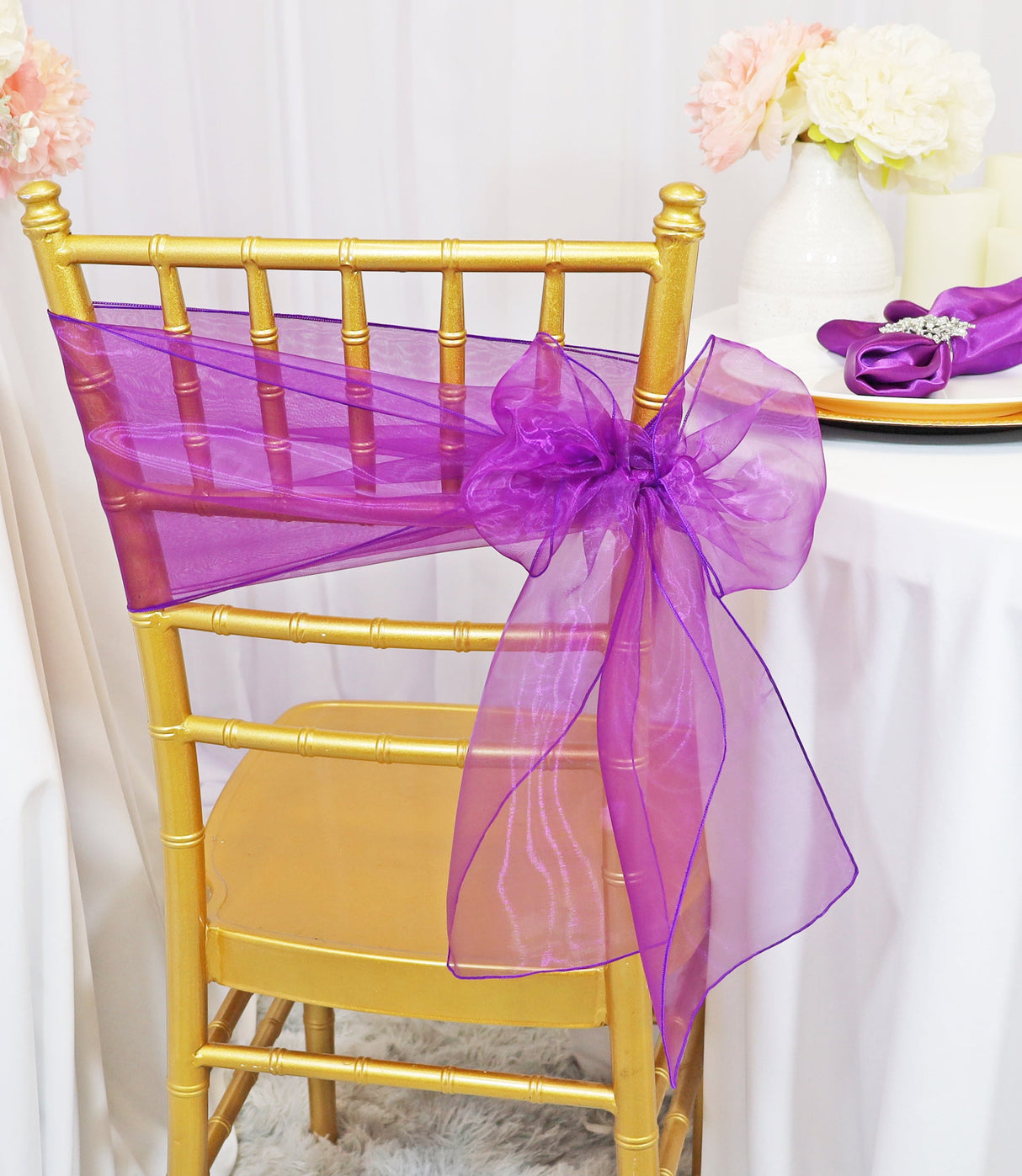 Organza Chair Sash Purple 8x108