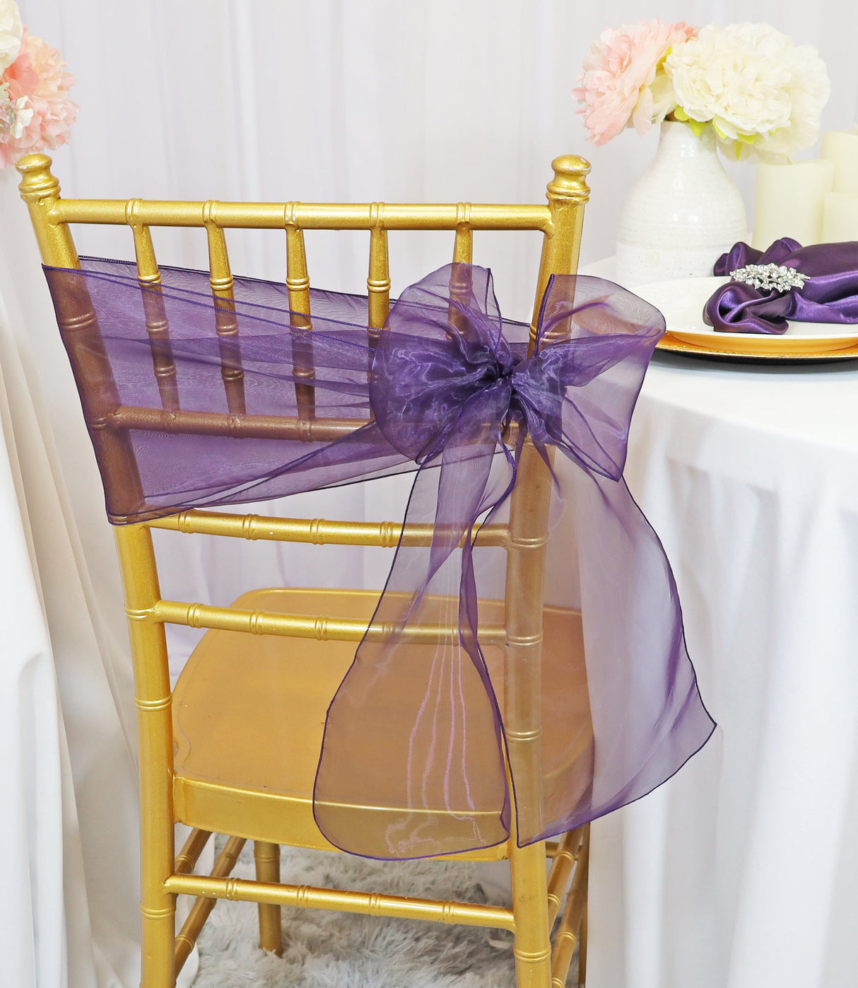 Organza Chair Sash Eggplant 8x108