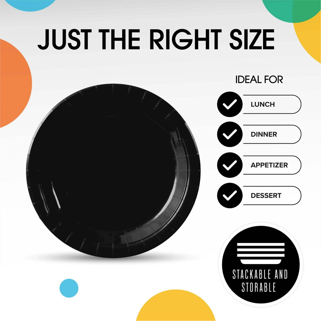 50 Count Black Paper Plates Elegant Disposable Party Supplies Round 7"