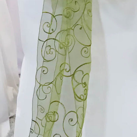 10 Pieces Moss Green Embroidered Organza Chair Sashes Elegant Sheer Wedding Decor 8"x108"
