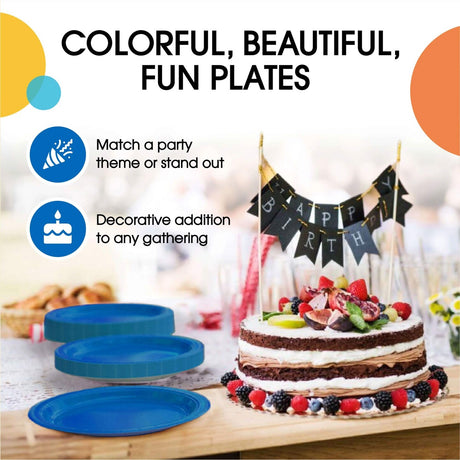 50 Count Dark Blue Paper Plates Durable Disposable Elegant Party Plates For Events 7"
