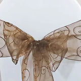 10 Pieces Chocolate Embroidered Organza Chair Sashes Elegant Event Chair Decor 8"x108"