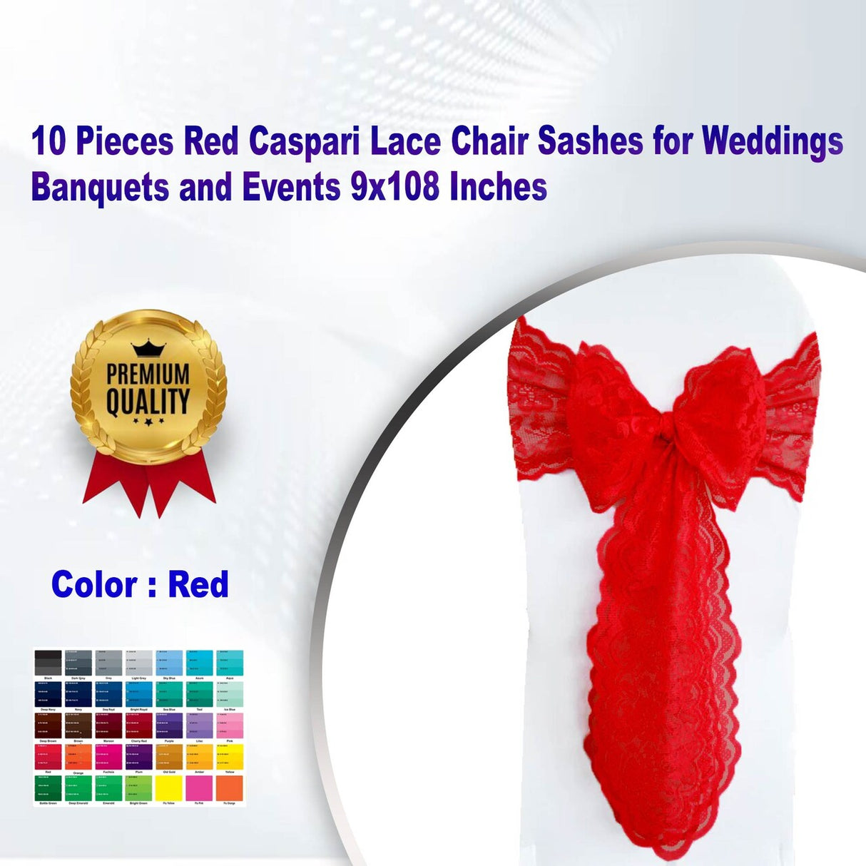 10 Pieces Red Caspari Lace Chair Sashes for Weddings Banquets and Events 9x108 Inches