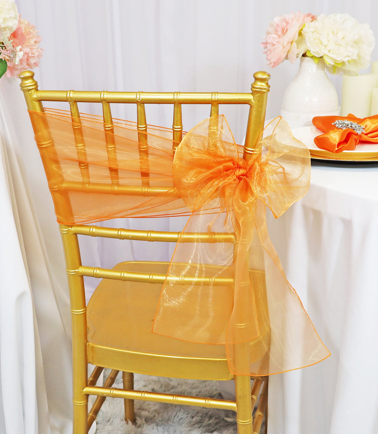 Organza Chair Sash Sample 8x108 Tangerine