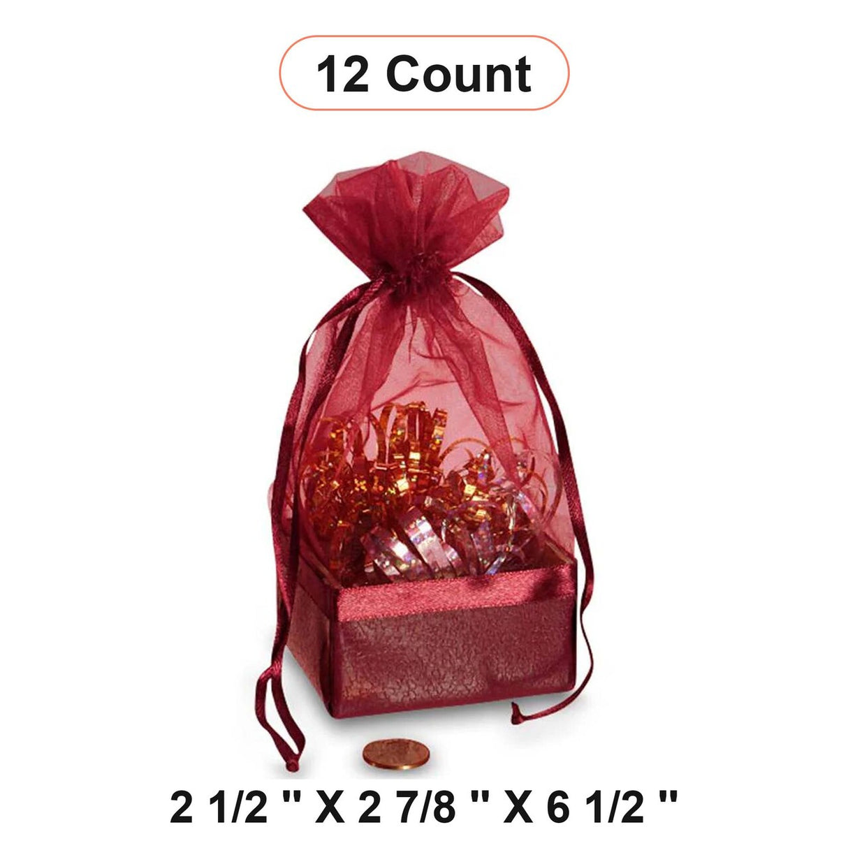Box On The Bottom Organza Bags 2 1/2'' x 2 7/8'' x 6 1/2'' Party