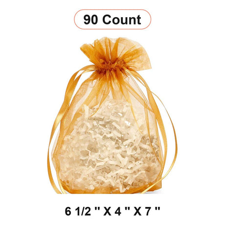 Wide Round Flat Bottom Organza Bags 6 1/2'' x 4'' x 7'' for Gifts Wrapping