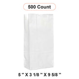 White Paper Grocery Bags 5'' x 3 1/8'' x 9 5/8''