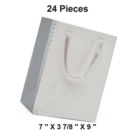 Metallic Dots Euro Totes with Ribbon Handles 7''x 3 7/8 ''x 9''  White / Silver - 12 each / package