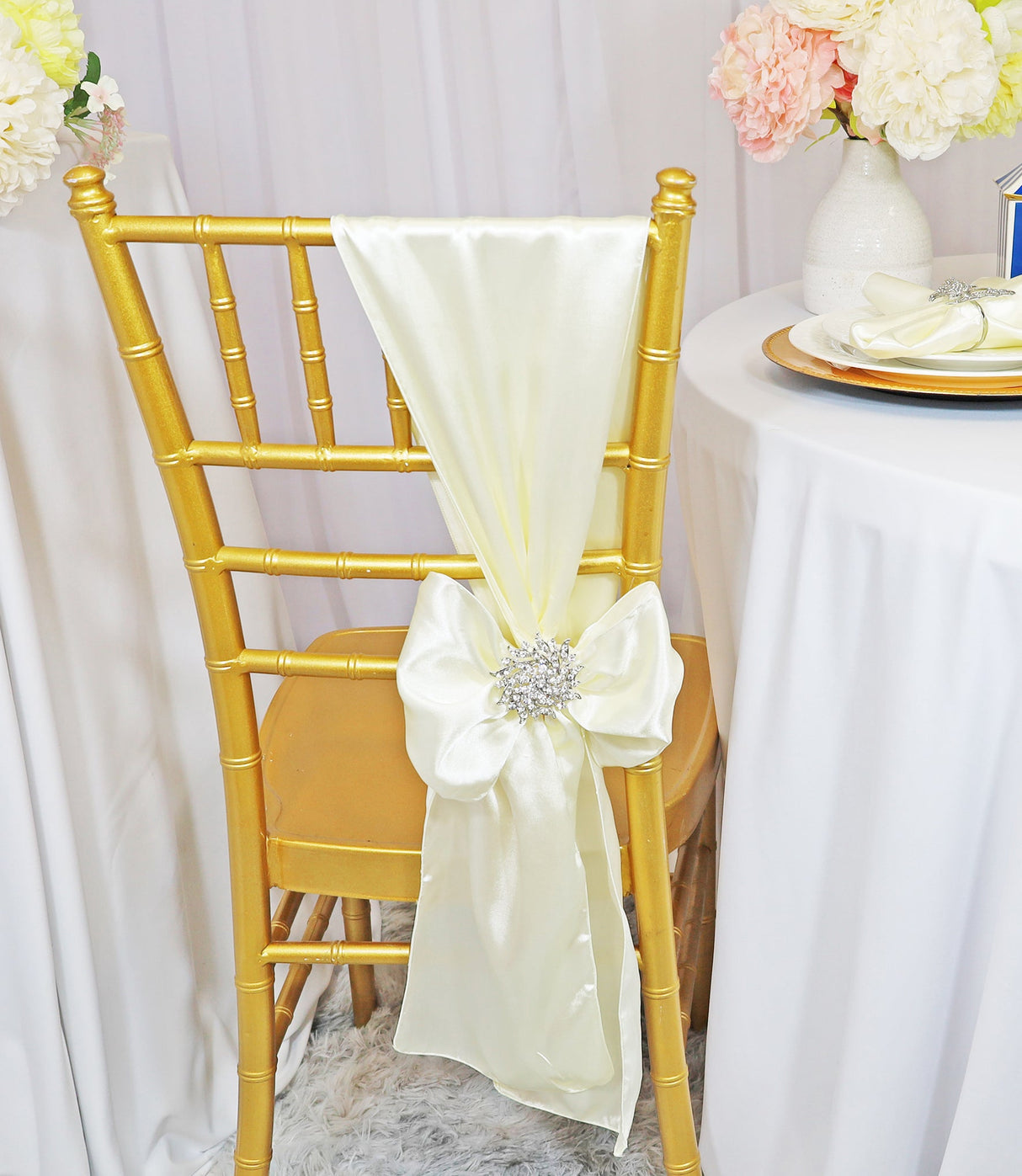 Satin Chair Sashes Ivory 8x108