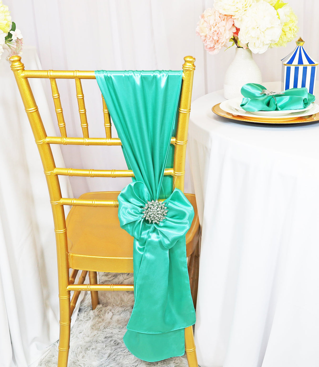 Satin Chair Sashes 8x108 Tiff Blue/Aqua Blue