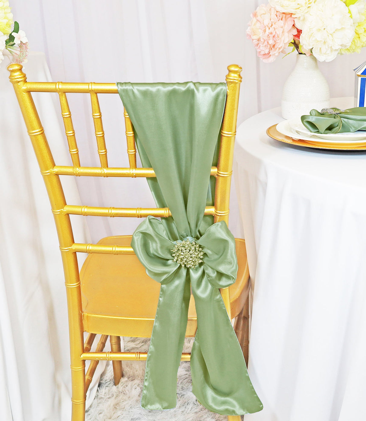 Satin Chair Sashes 8x108 Sage Green