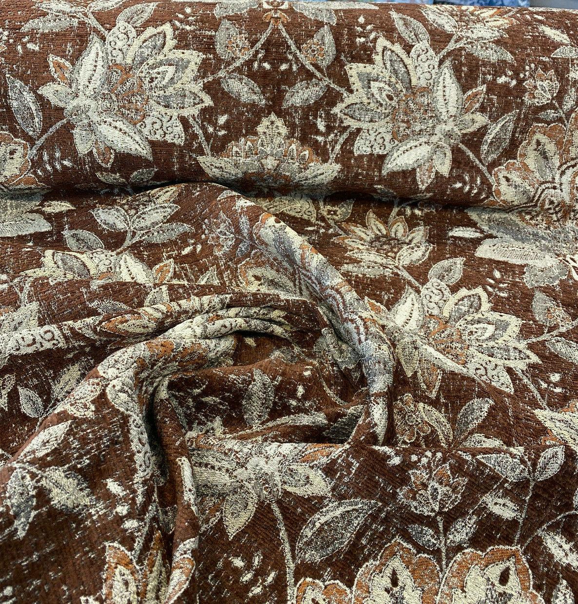 Wolfgang Floral Chenille Fabric - Carob Rust Damask, 57" Width, 27" Horizontal Repeat, 29" Vertical Repeat (1 Yard)