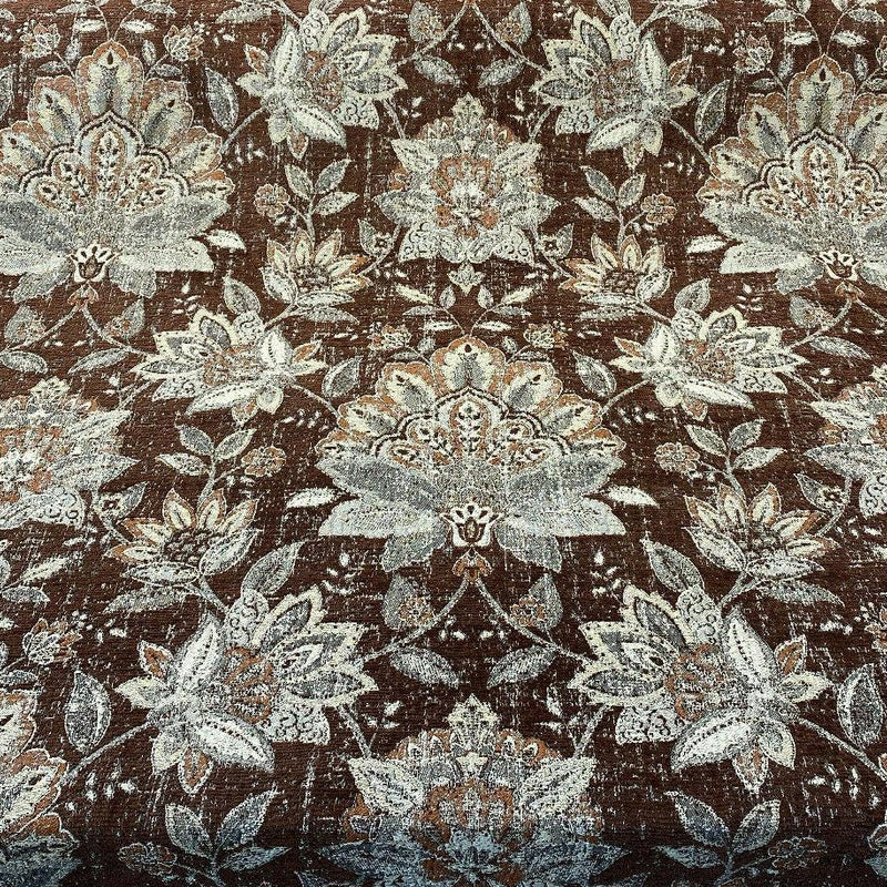 Wolfgang Floral Chenille Fabric - Carob Rust Damask, 57" Width, 27" Horizontal Repeat, 29" Vertical Repeat (1 Yard)