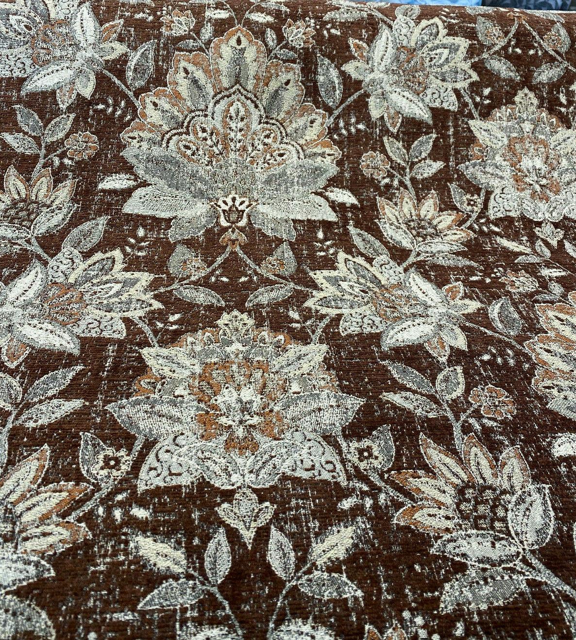 Wolfgang Floral Chenille Fabric - Carob Rust Damask, 57" Width, 27" Horizontal Repeat, 29" Vertical Repeat (1 Yard)