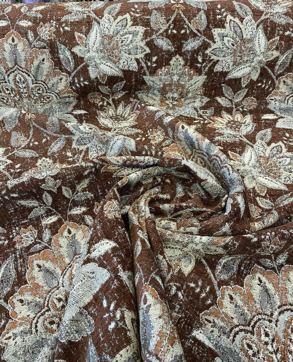 Wolfgang Floral Chenille Fabric - Carob Rust Damask, 57" Width, 27" Horizontal Repeat, 29" Vertical Repeat (1 Yard)