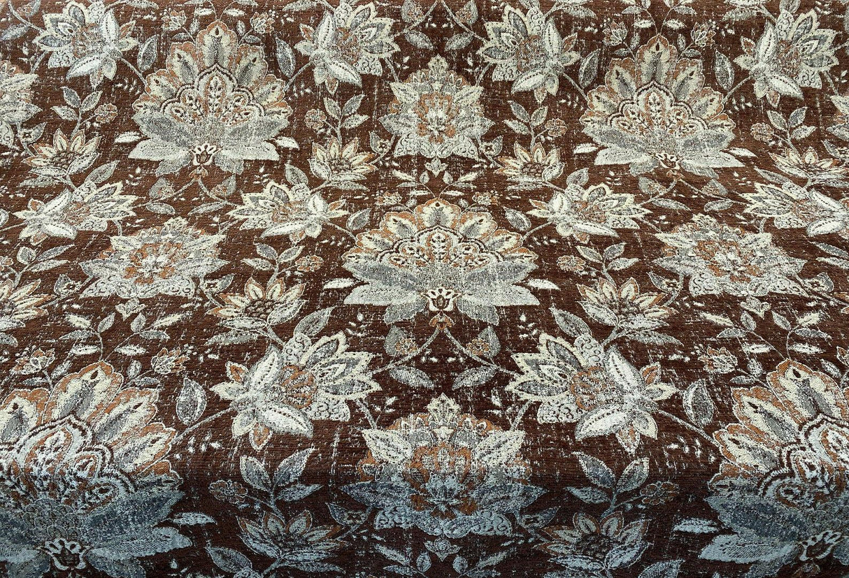 Wolfgang Floral Chenille Fabric - Carob Rust Damask, 57" Width, 27" Horizontal Repeat, 29" Vertical Repeat (1 Yard)