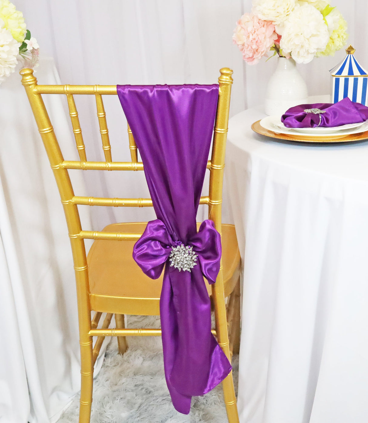 Satin Chair Sashes Purple 8x108