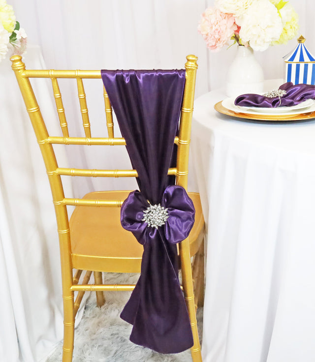 Satin Chair Sashes Eggplant 8x108