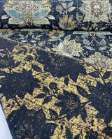 Wolfgang Floral Chenille Fabric - Onyx Black Damask, 57" Width, 27" Horizontal Repeat, 29" Vertical Repeat (1 Yard)