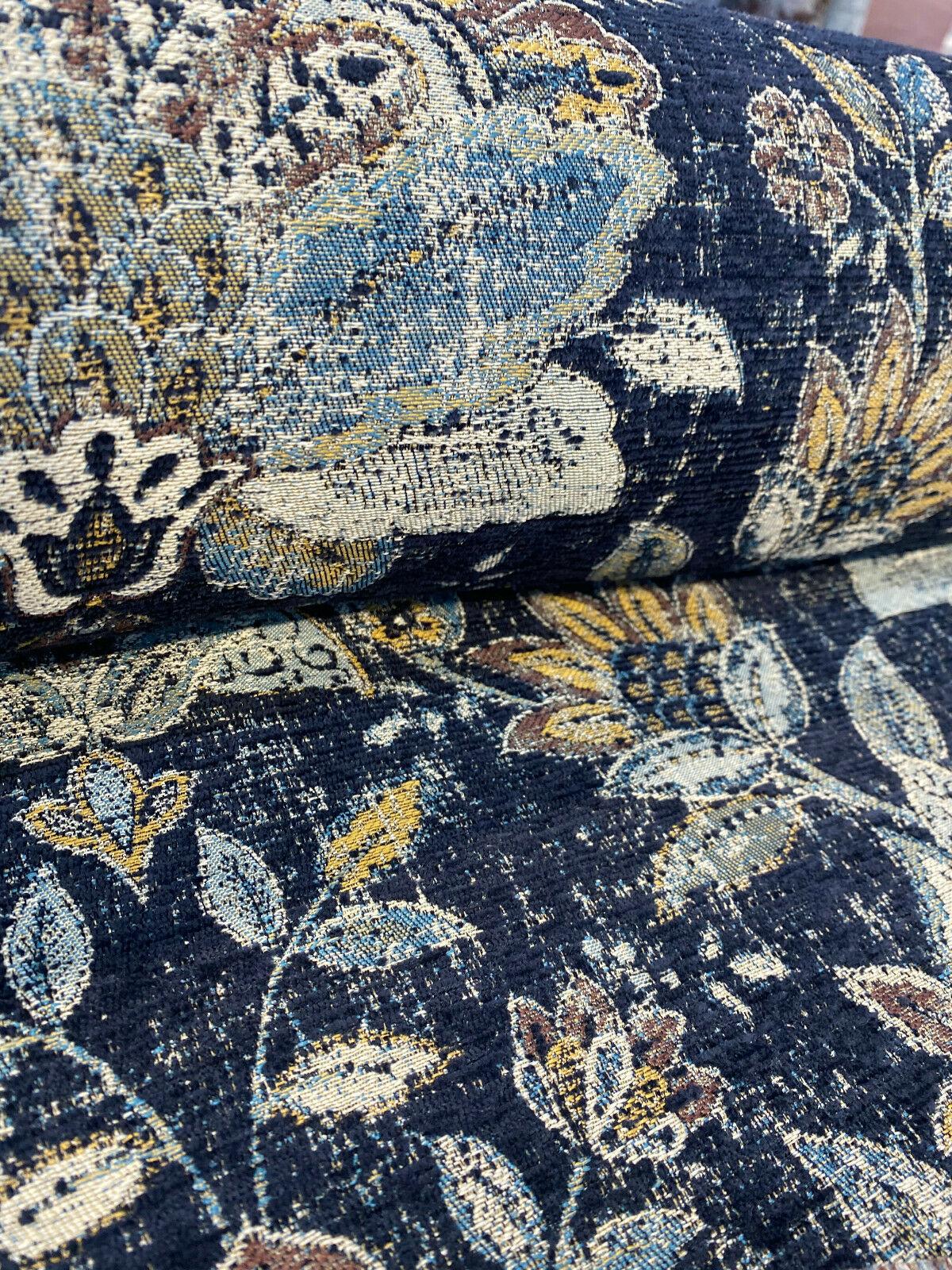 Wolfgang Floral Chenille Fabric - Onyx Black Damask, 57" Width, 27" Horizontal Repeat, 29" Vertical Repeat (1 Yard)