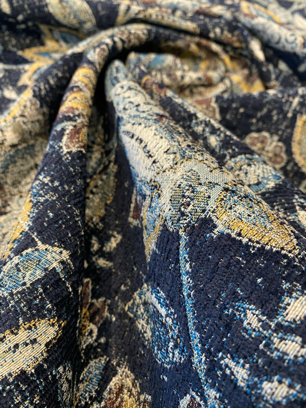 Wolfgang Floral Chenille Fabric - Onyx Black Damask, 57" Width, 27" Horizontal Repeat, 29" Vertical Repeat (1 Yard)