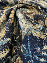 Wolfgang Floral Chenille Fabric - Onyx Black Damask, 57" Width, 27" Horizontal Repeat, 29" Vertical Repeat (1 Yard)