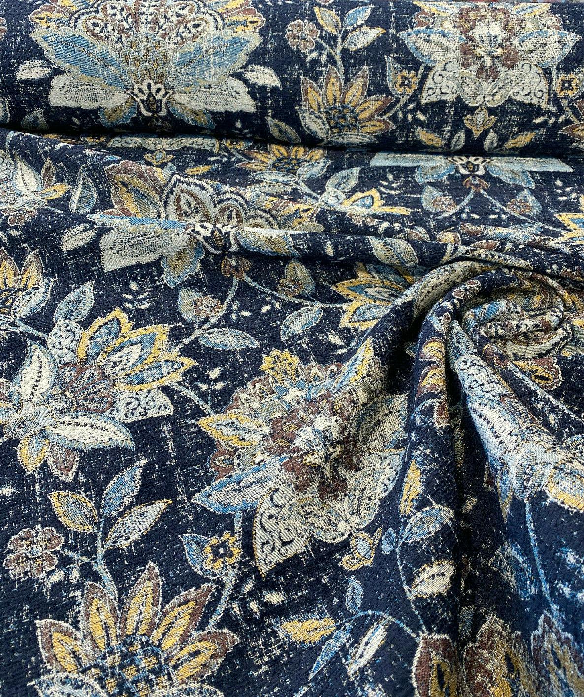 Wolfgang Floral Chenille Fabric - Onyx Black Damask, 57" Width, 27" Horizontal Repeat, 29" Vertical Repeat (1 Yard)